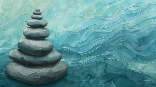 Balanced Stones Amid Flowing Waters