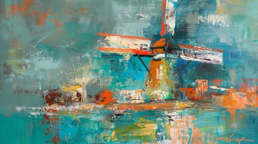 Windmill Rising Through Turquoise Haze
