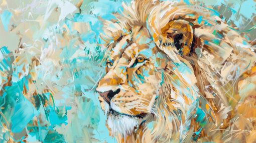 Majestic Lion in Turquoise Breeze