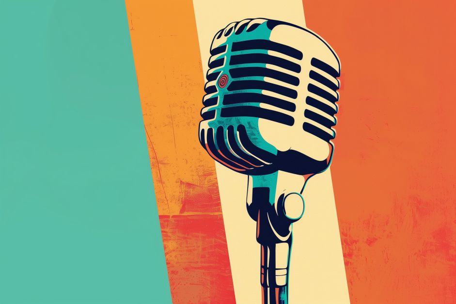 Retro Microphone on Color Stripes