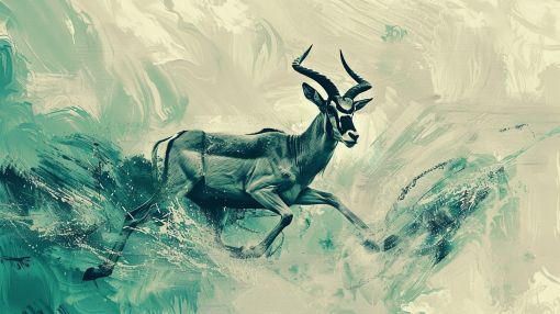 Antelope in Teal Brushstroke Motion