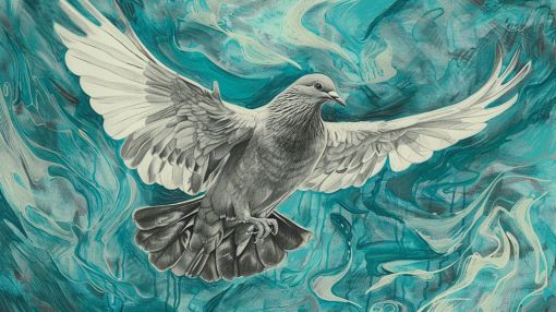 Dove in Flight on Teal Currents