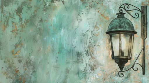 Vintage Lantern on Weathered Teal Wall