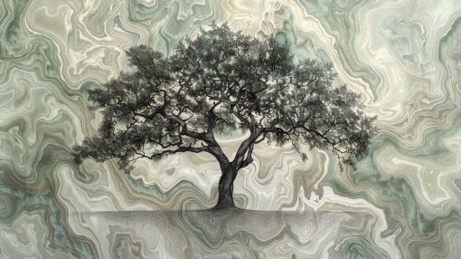 Ancient Oak in Marble Dreamscape