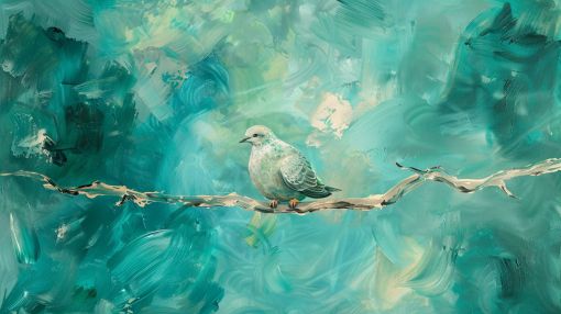Dove Perched on Teal Serenity