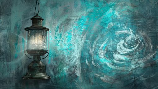 Lantern Glow Against Teal Vortex