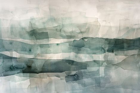 Misty Teal Horizon Watercolor Layers