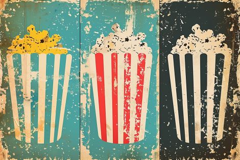 Retro Popcorn Triptych Cinema Nostalgia