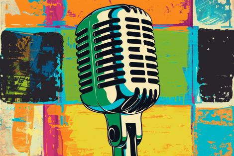 Retro Microphone on Colorful Grid