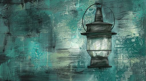 Vintage Lantern on Teal Textured Canvas