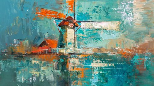 Windmill Rising Through Turquoise Haze