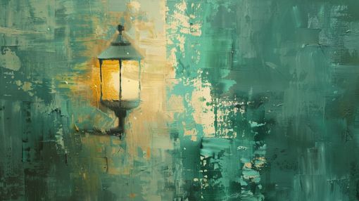 Golden Lantern on Emerald Abstraction