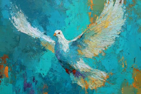 White Dove Soaring in Turquoise Sky