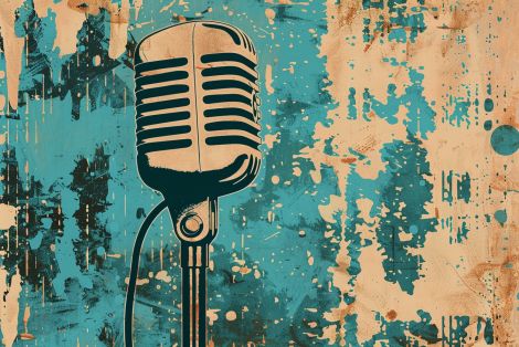 Vintage Microphone on Distressed Turquoise