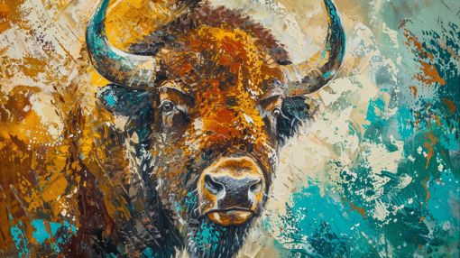 Majestic Bison in Turquoise and Gold