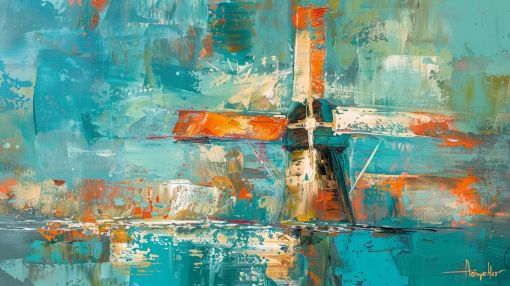 Windmill Rising Through Turquoise Haze