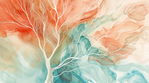 Ethereal Tree in Coral and Teal
