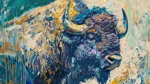 Majestic Bison in Teal and Gold