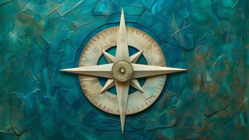 Golden Compass on Teal Patina