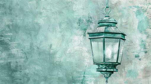 Vintage Lantern on Seafoam Textured Wall