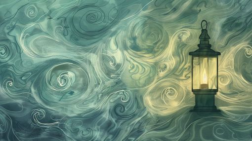 Lantern Glowing Through Ethereal Swirling Mists