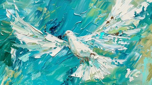 White Dove Soaring Through Turquoise Skies