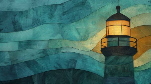 Lighthouse Glow Through Quilted Waves