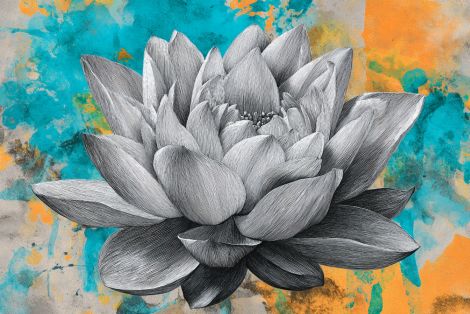 Lotus Bloom on Turquoise and Gold