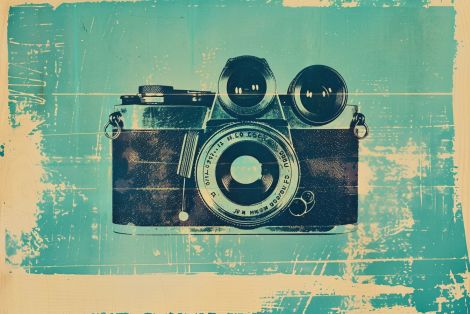 Vintage Camera in Retro Teal Tones