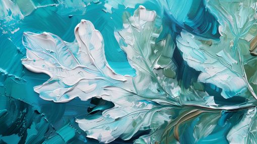 Turquoise Leaves in Thick Impasto