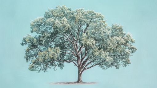 Majestic Oak on Serene Blue
