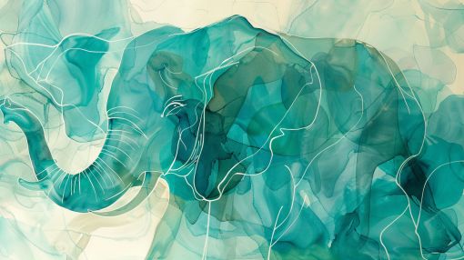 Emerald Elephant in Flowing Watercolor