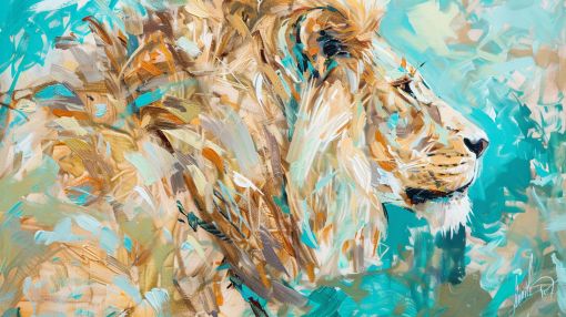 Majestic Lion in Turquoise Breeze