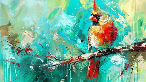 Cardinal Perched in Turquoise Splendor