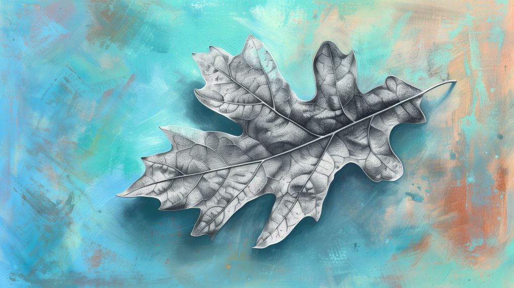 Silver Oak Leaf on Turquoise Canvas