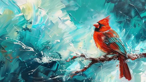 Cardinal Perched in Turquoise Storm