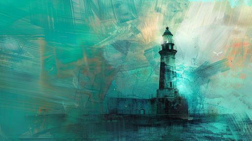 Lighthouse Rising Through Turquoise Mist