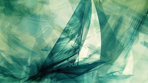 Emerald Sailboat in Abstract Winds