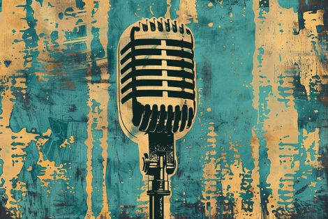 Vintage Microphone on Turquoise Stage