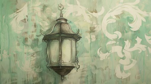 Vintage Lantern on Sage Baroque Wall