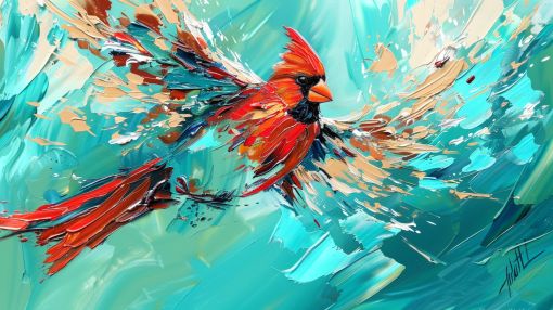 Cardinal in Flight Turquoise Storm
