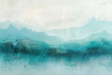 Misty Teal Mountain Horizon Layers