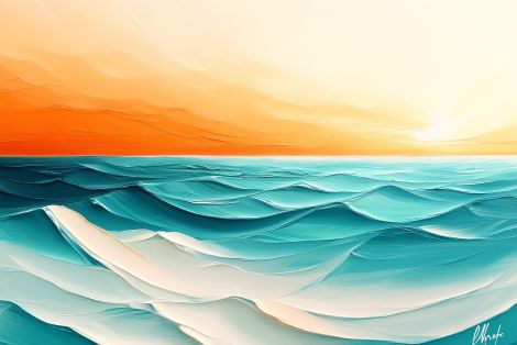Golden Sunset Over Turquoise Ocean Waves