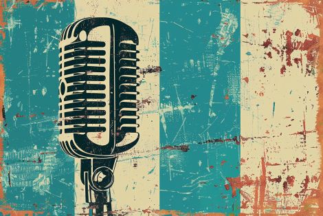 Retro Microphone on Distressed Teal