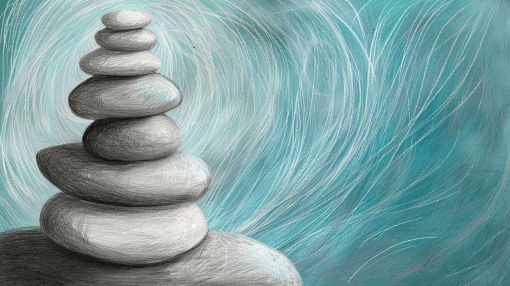 Zen Stones in Swirling Teal Waters