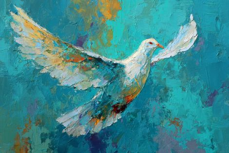 White Dove Soaring in Turquoise Sky
