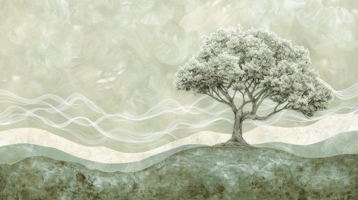 Solitary Tree Among Sage Green Hills