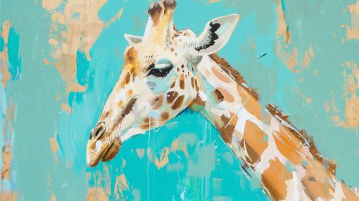 Gentle Giraffe on Turquoise Canvas