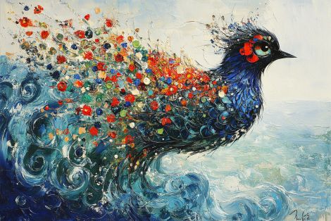 Floral Songbird Rising From the Sea