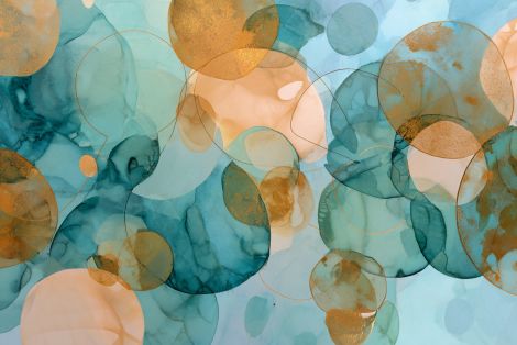 Golden Teal Bubbles in Ethereal Flow